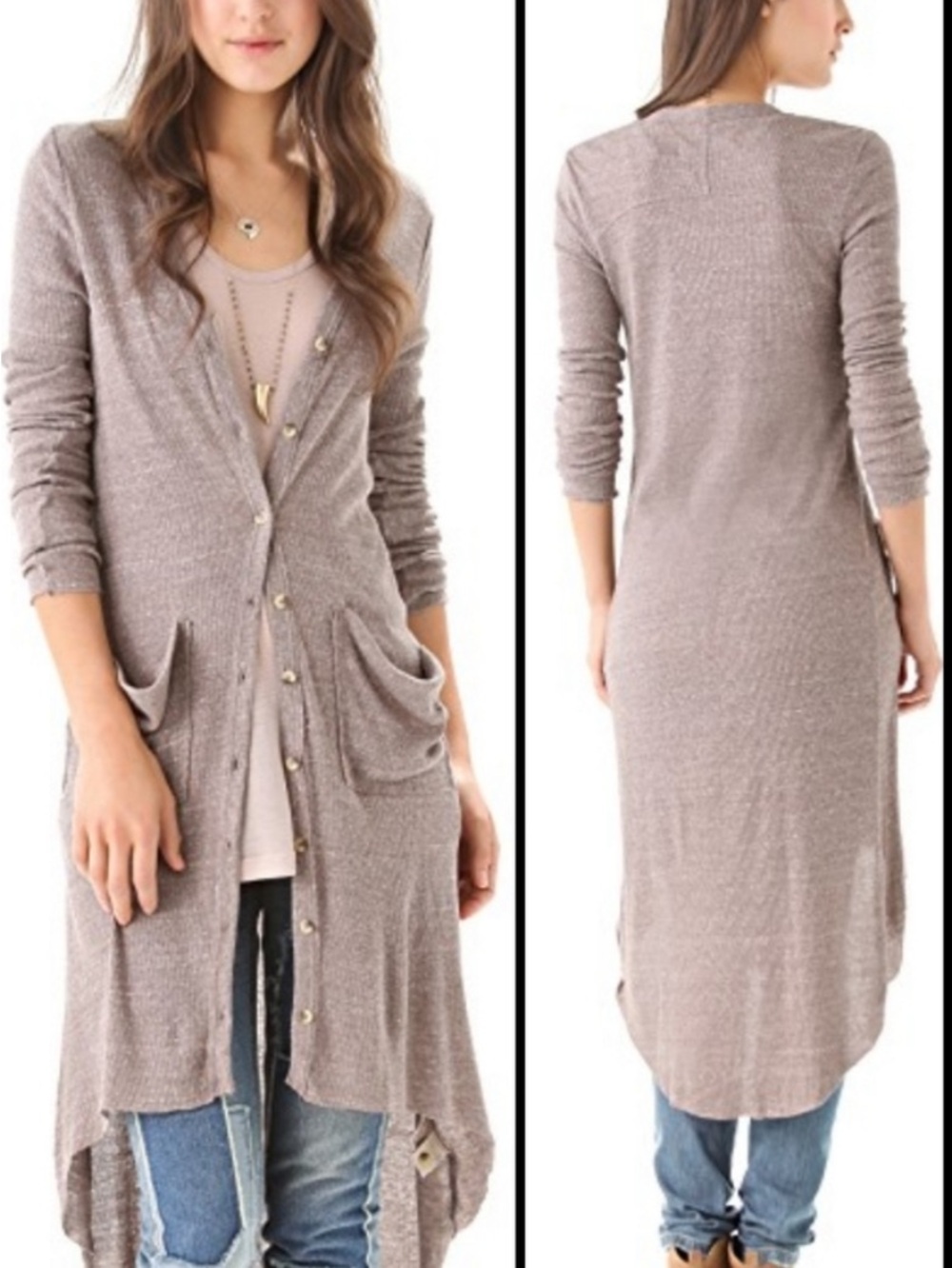 Free People Beach Ribbed Up Maxi Cardigan Grey XS - Picture 7 of 8